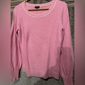 Talbots Pink & White Striped Textured Crew Neck Sweater